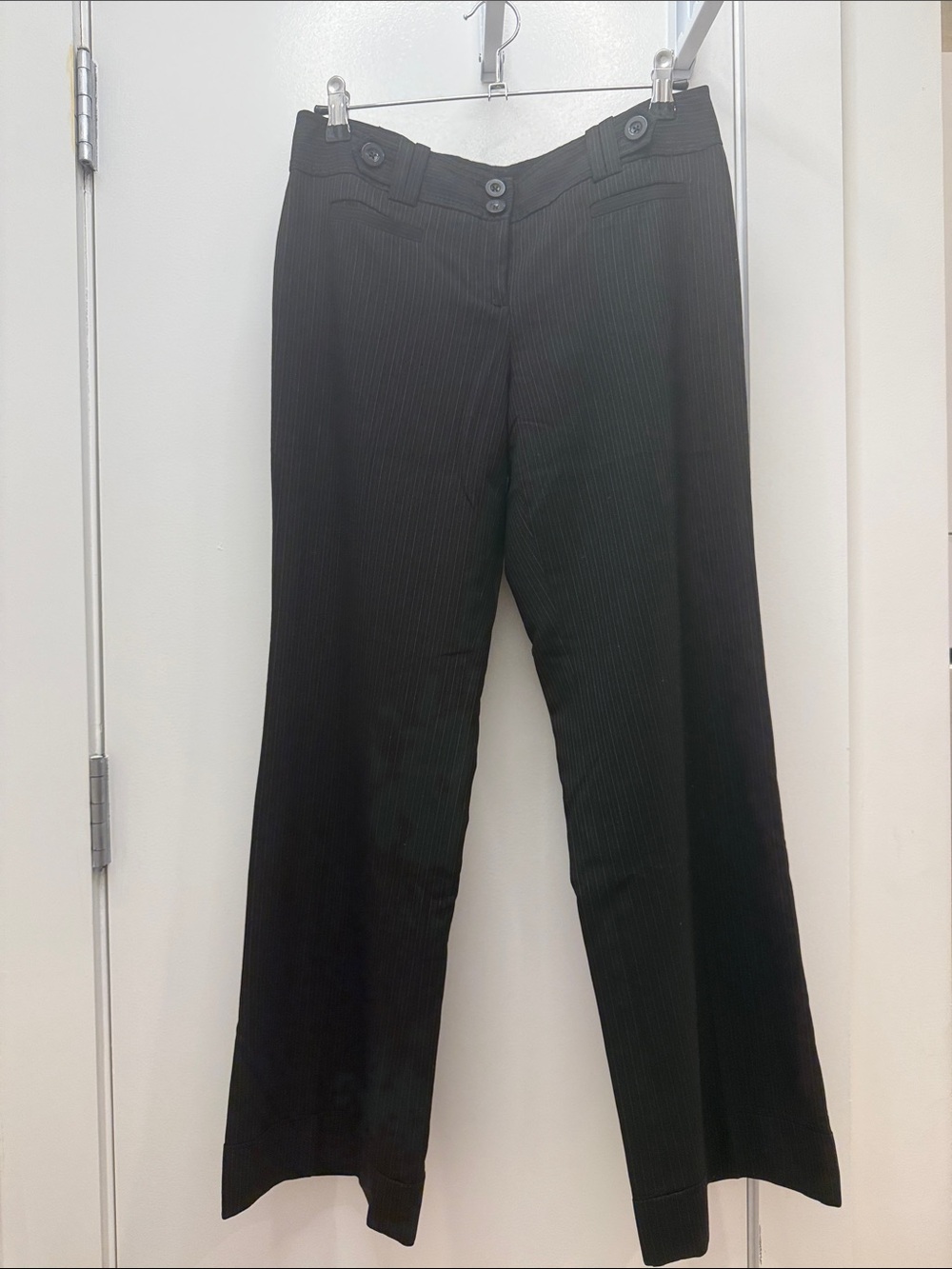 Ann Taylor Black Pinstripe Boot-Cut Dress Pants